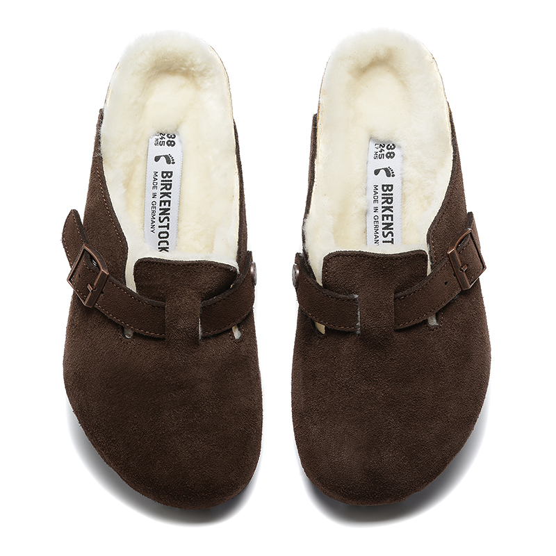 Birkenstock Dark Brown Suede White Shearling Lining Clog Shoes