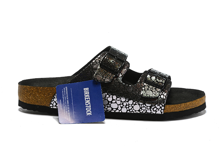 Birkenstock Two-Button Black Metal Stone Matte Leather Casual Slippers