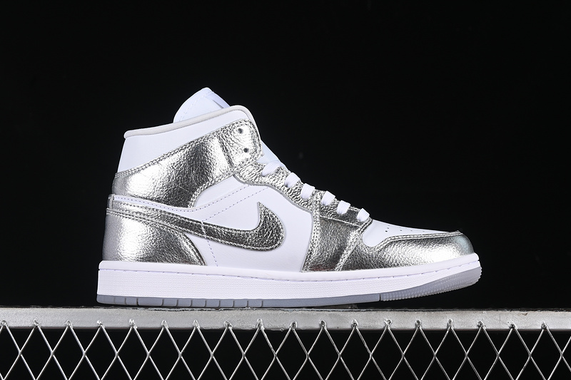 Nike Air Jordan 1 Mid White Metallic Silver Sneakers