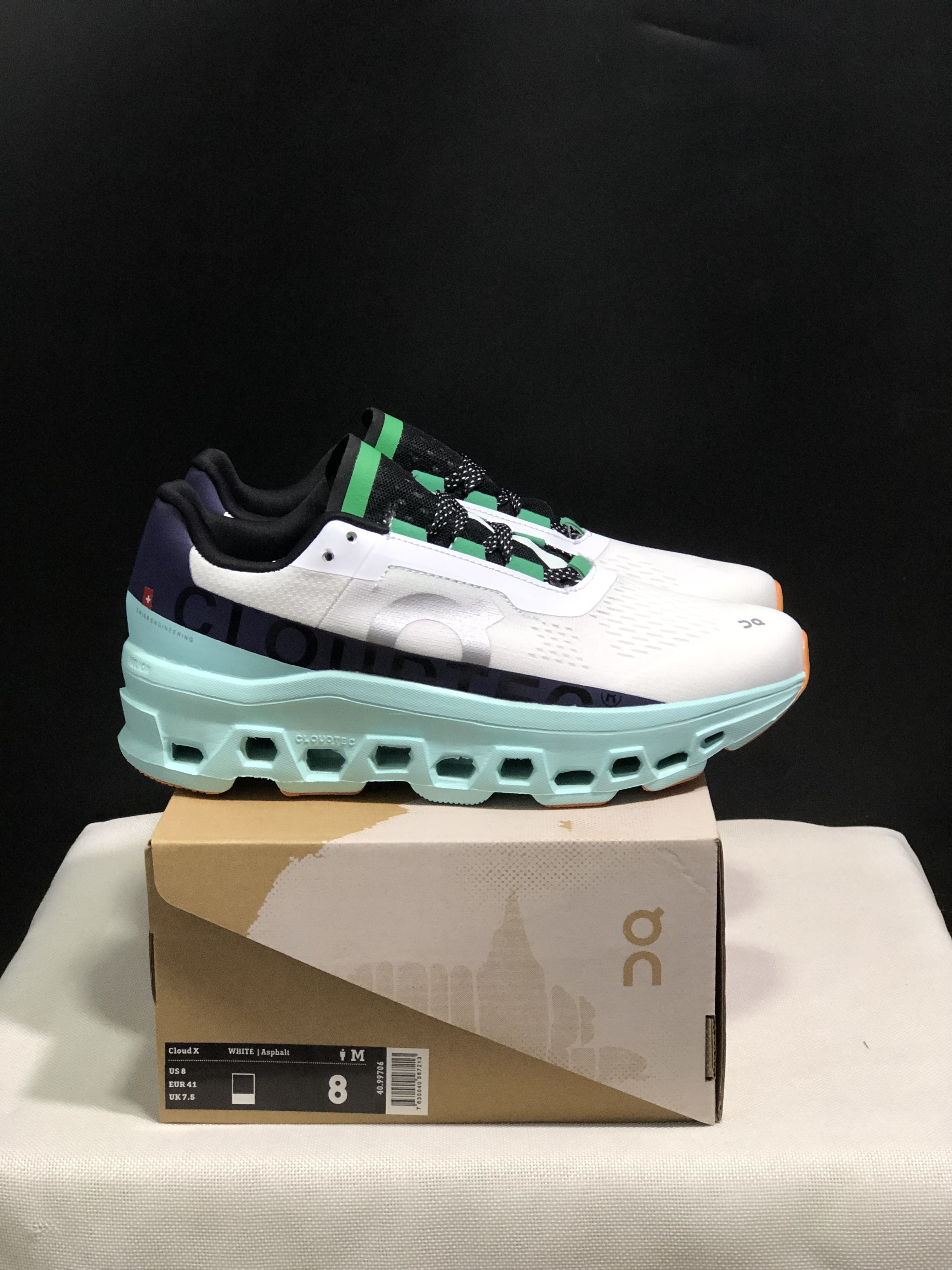 On Running Cloudmonster Anti-Slip Running Shoes White/Tiffany Blue