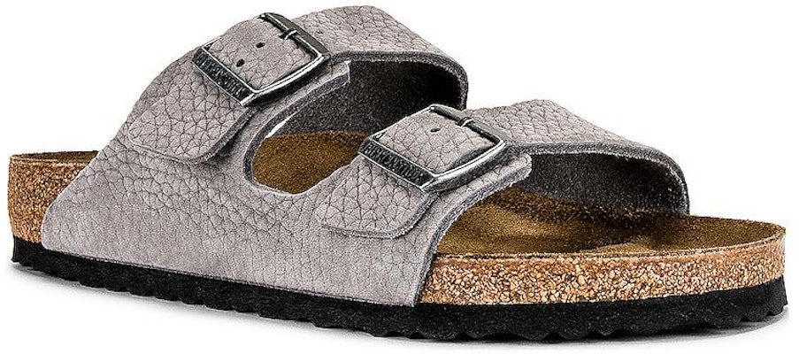 Birkenstock Arizona 1020752 Whale Gray Lychee Leather Slide Sandals