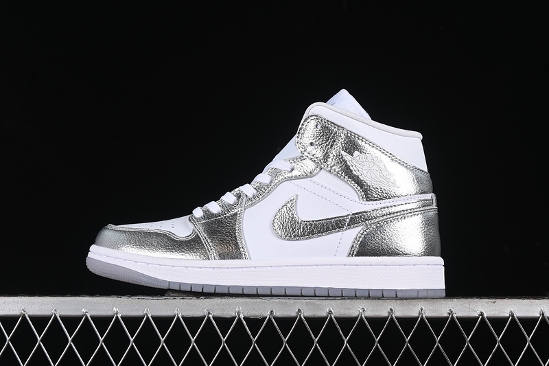 Nike Air Jordan 1 Mid White Metallic Silver Sneakers