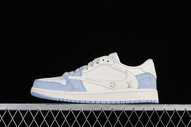 Nike Air Jordan 1 Low OG SP Travis Scott Fragment Design LV White Blue Sneakers