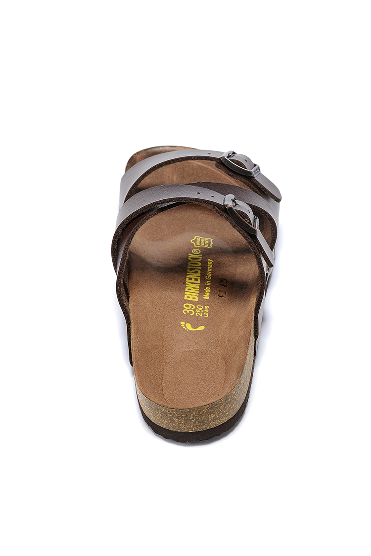 Birkenstock Two-Button Brown Matte Leather Intersect Black Sole Slippers