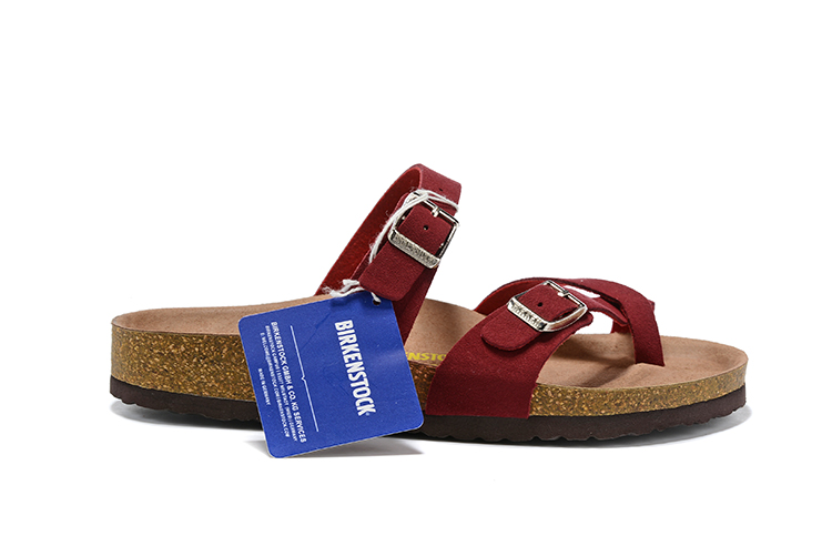 Birkenstock Two-Button Ringfinger Scarlet Scrub Leather Slippers