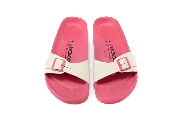Birkenstock Single Button White Matte Leather Pink Sole Slippers