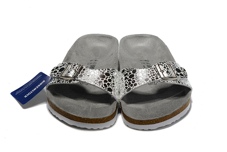 Birkenstock Single Button Gray Metal Stone Leather Slippers