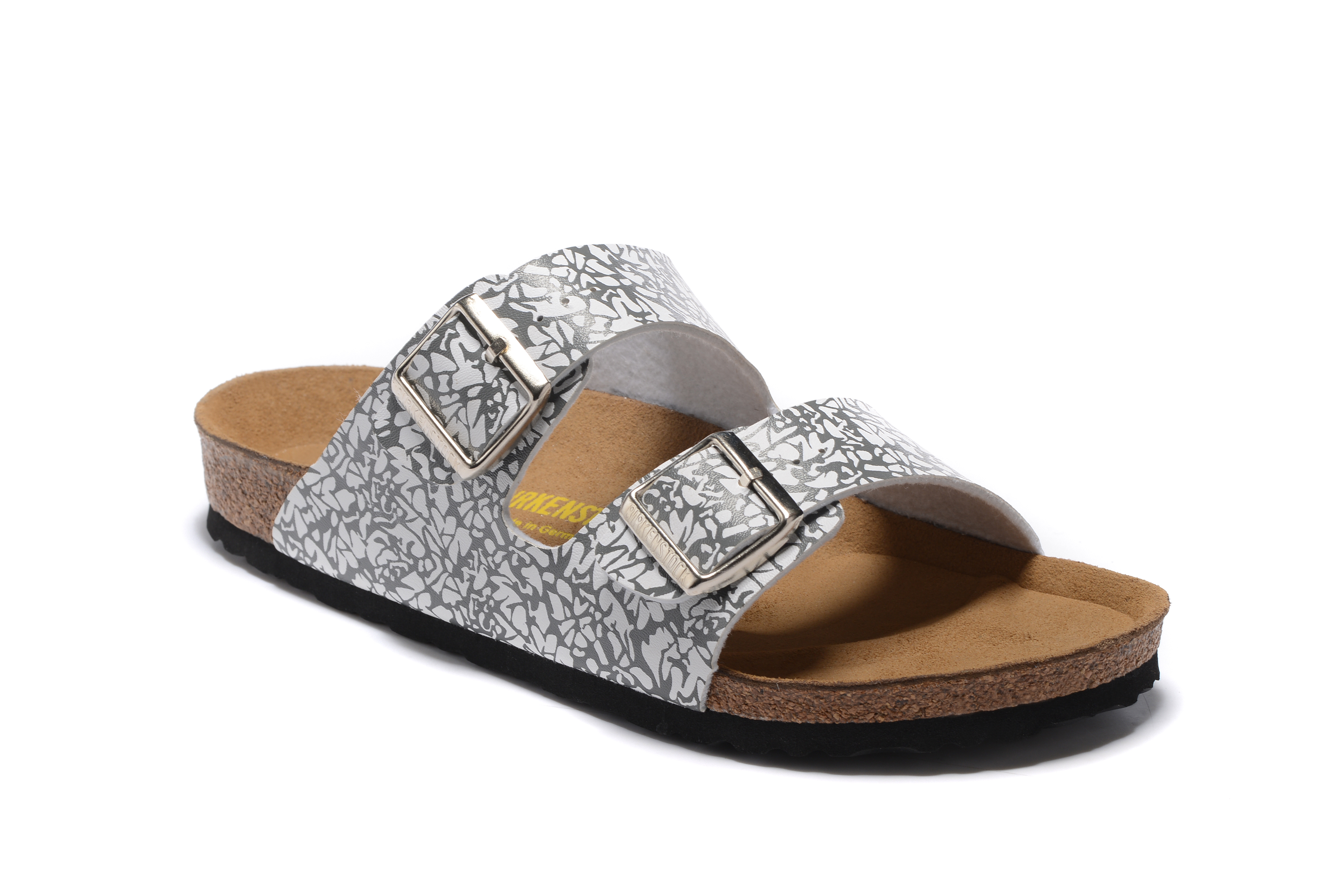 Birkenstock Arizona Gray White Printed Two Buckle Leather Sandals