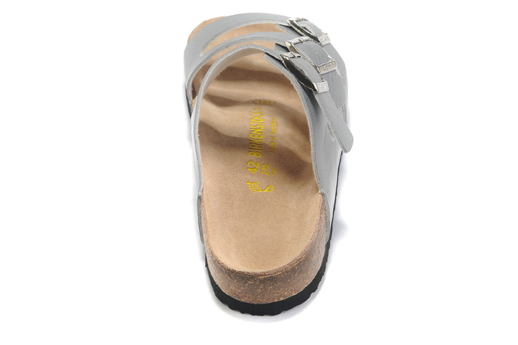 Birkenstock Three-Button Silver Matte Leather Sandals