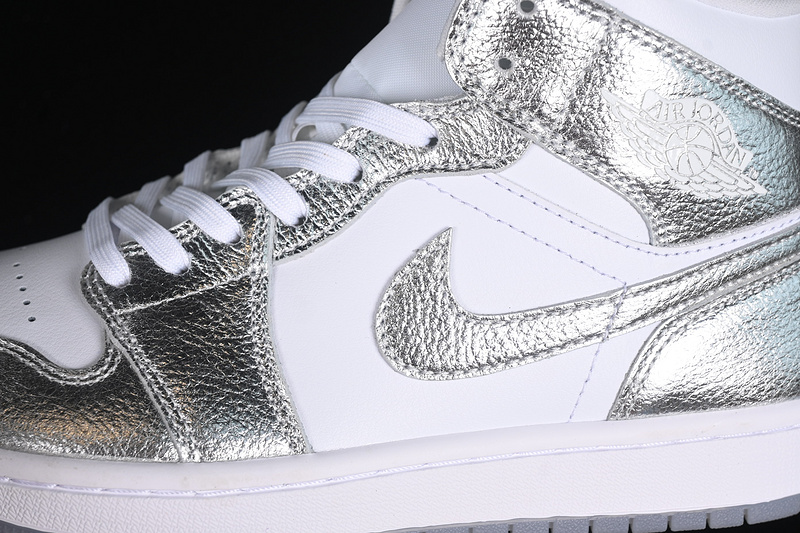 Nike Air Jordan 1 Mid White Metallic Silver Sneakers