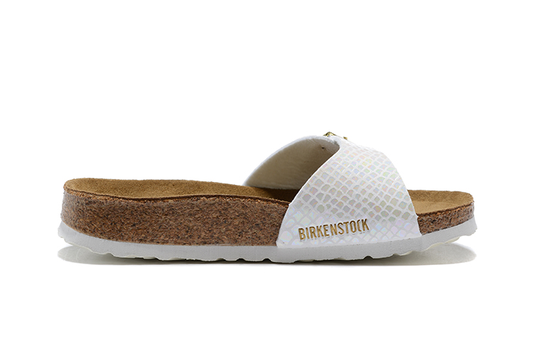 Birkenstock Madrid White Snakeskin Single-Snap Leather Sandals