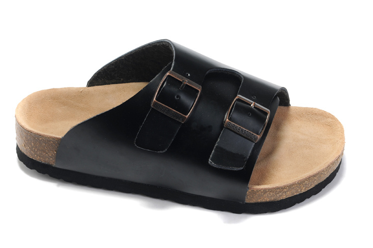 Birkenstock Two Buttons Black Matte Leather Fashion Slippers