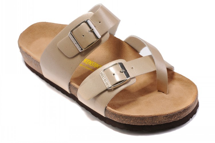 Birkenstock Two-Button Ringfinger Rose Gold Matte Leather Slippers