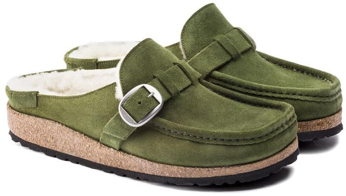 Birkenstock Buckley Shearling Mountain View Green Suede Leather 1021101 Fashion Slippers