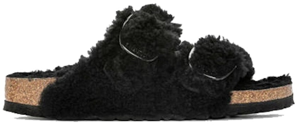 Birkenstock Arizona Big Buckle Shearling 1023105 Narrow Fit Teddy Black Slide Sandals