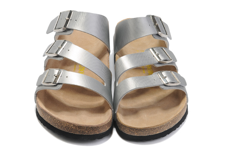 Birkenstock Three-Button Silver Matte Leather Sandals