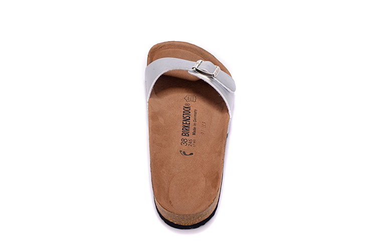 Birkenstock Single Button Silver Matte Leather Slippers