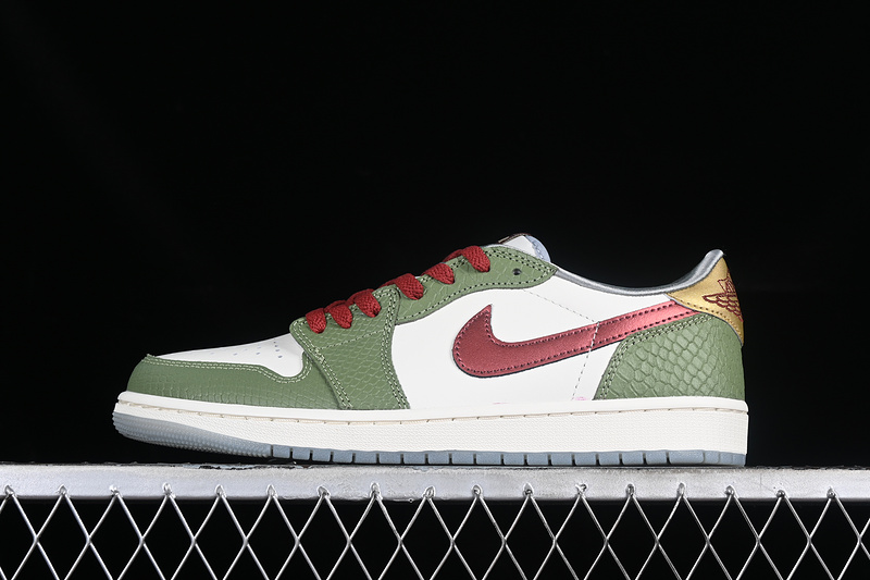 Nike Air Jordan 1 Low Year Of The Dragon Dark Red Cedar Oil Green White Sneakers