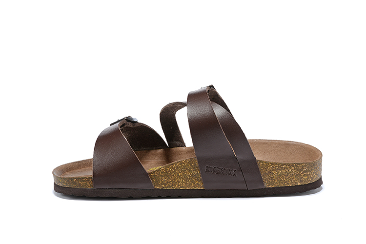 Birkenstock Two-Button Brown Matte Leather Intersect Black Sole Slippers
