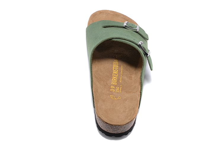 Birkenstock Two Buttons Green Scrub Leather Fashion Slippers