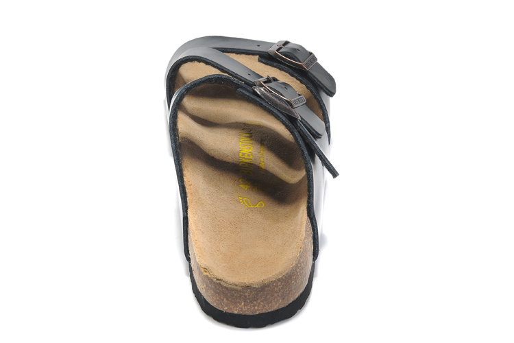 Birkenstock Three-Button Black Matte Leather Casual Sandals