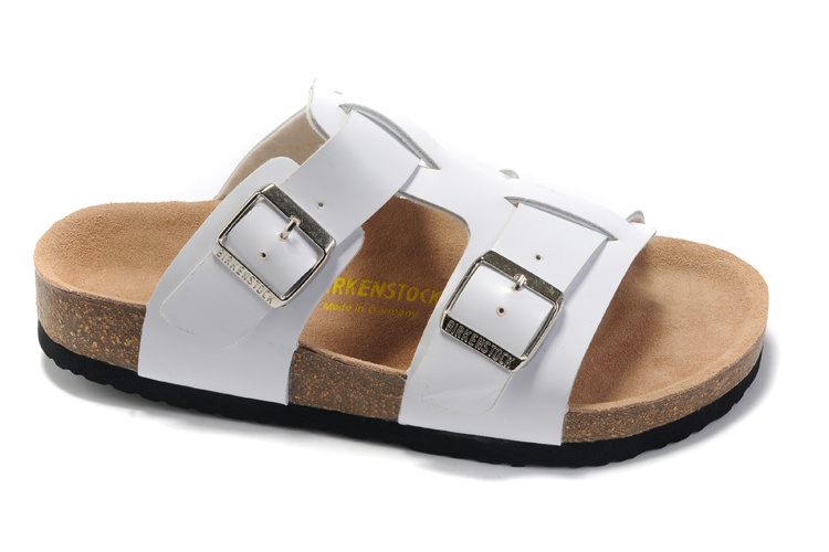 Birkenstock Two-Button White Leather Personality Slippers