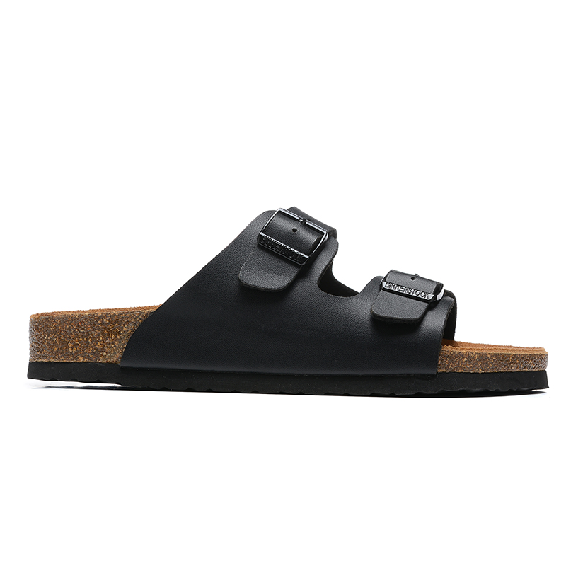 Birkenstock Two-Button Black Casual Leather Slippers