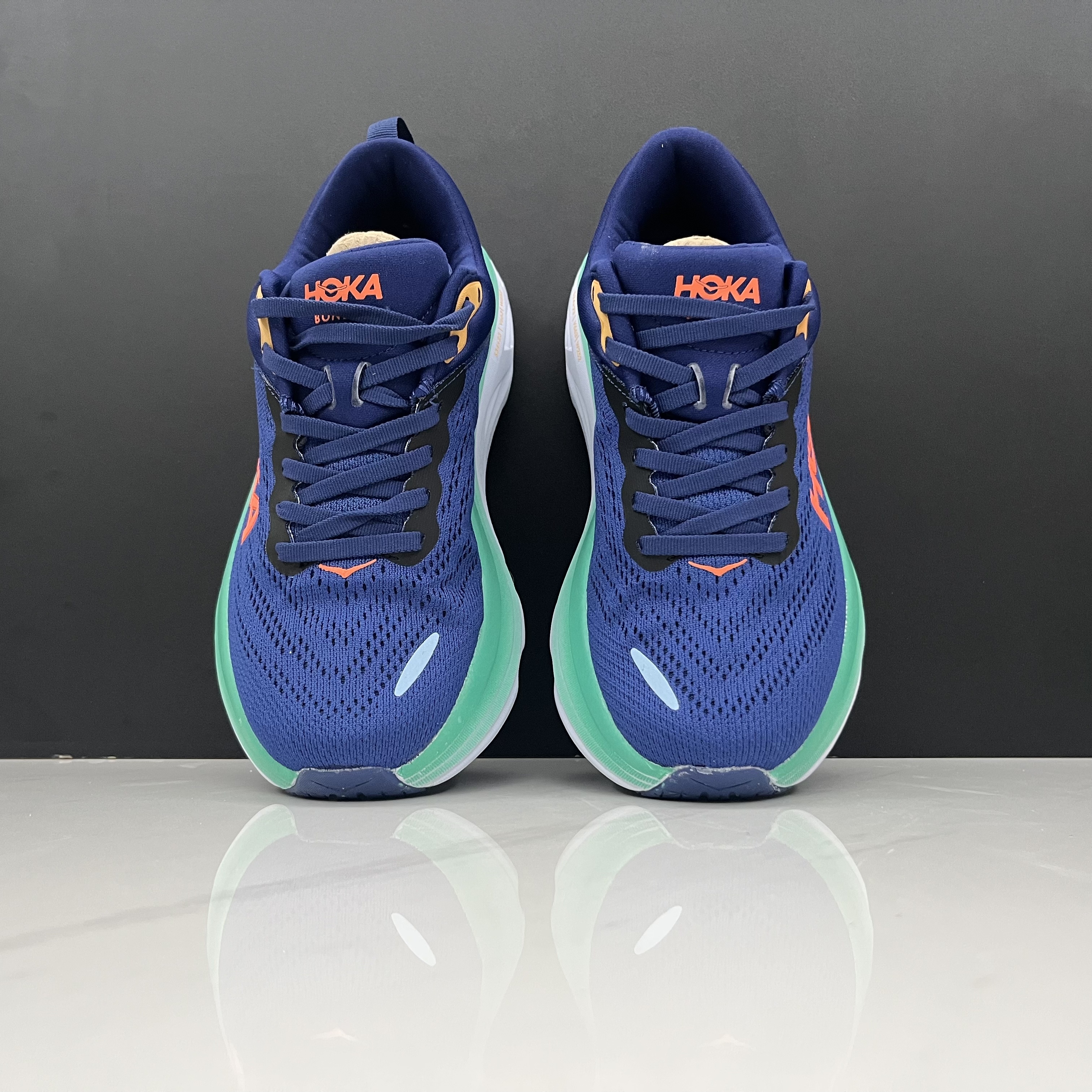 Hoka One One Bondi 8 Breathable Low-top Running Shoes Sneakers Navy/Light Green