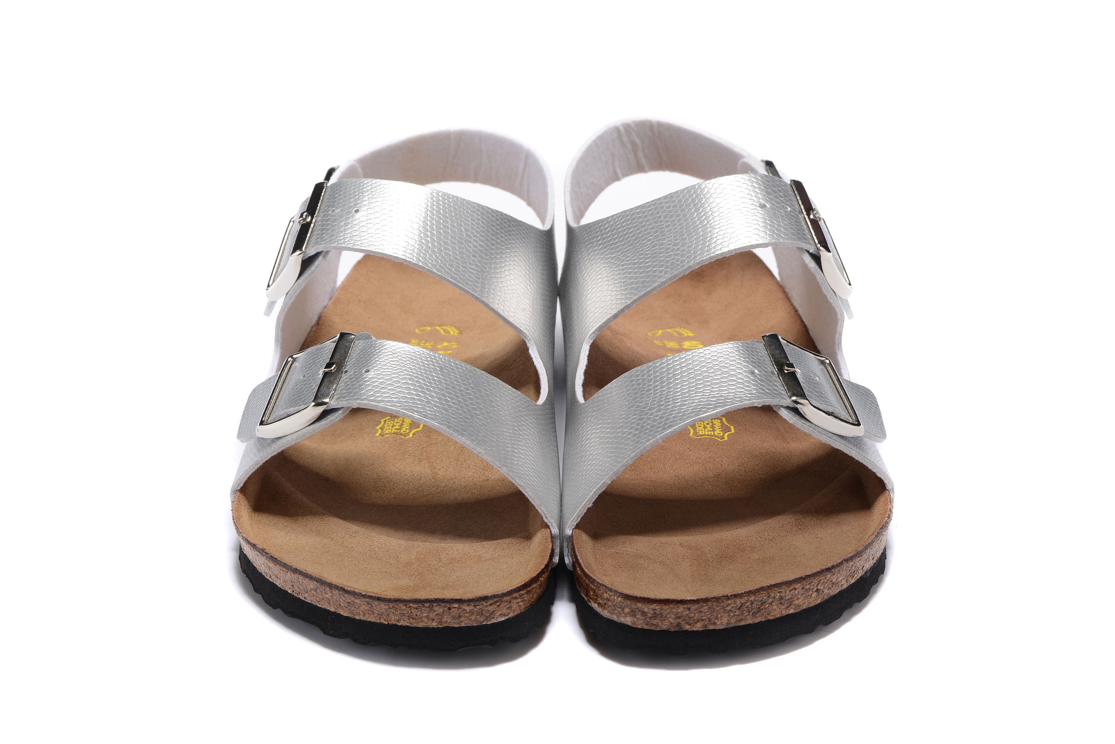 Birkenstock Silver Snakeskin Double Buckle Strap Sandal