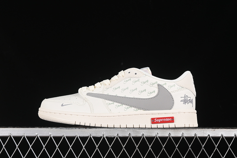 Nike Air Jordan 1 Low Supreme Travis Scott Fragment Design OG SP Light Gray Label White Sneakers