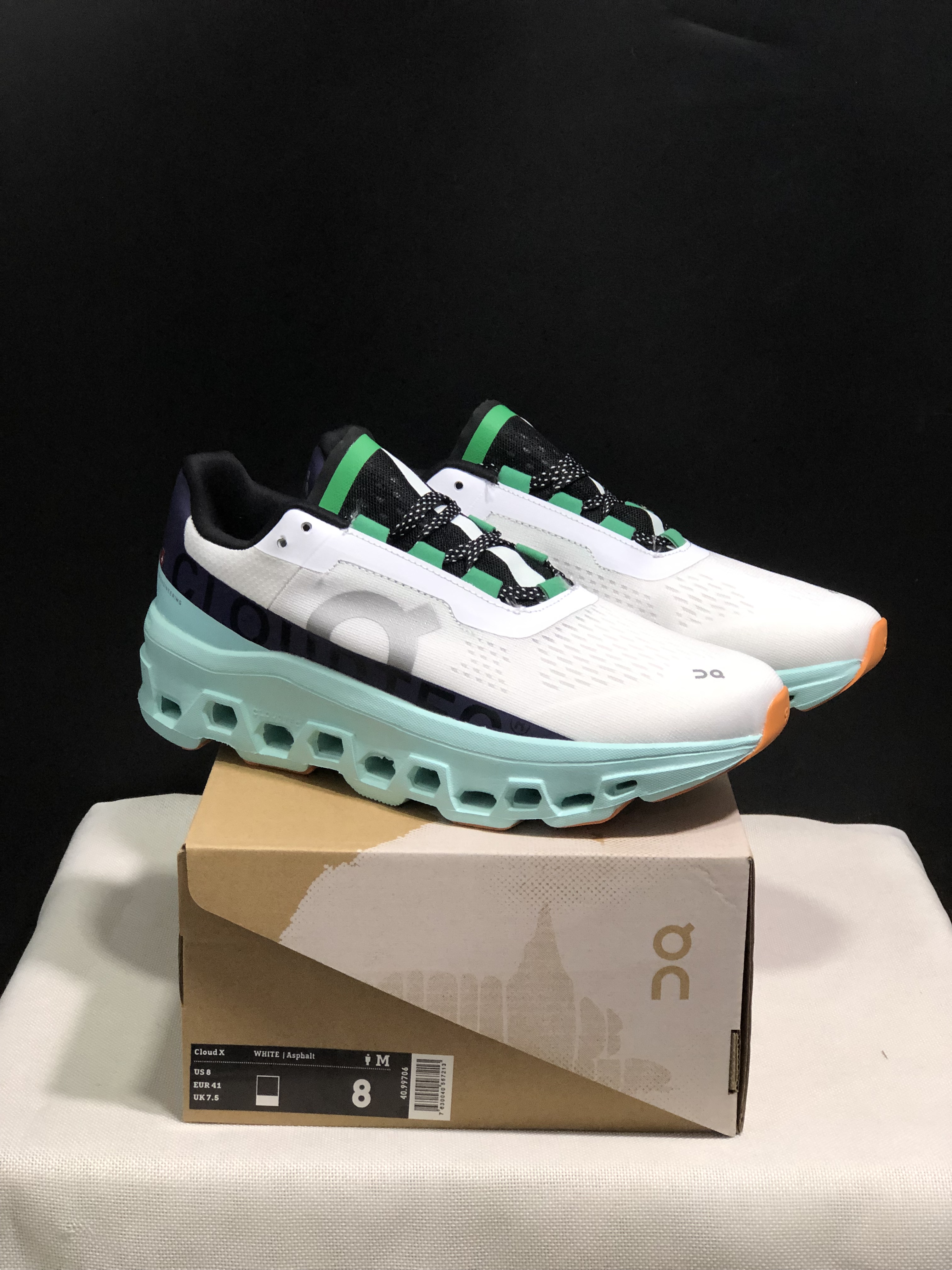 On Running Cloudmonster Anti-Slip Running Shoes White/Tiffany Blue