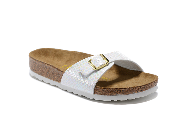 Birkenstock Madrid White Snakeskin Single-Snap Leather Sandals