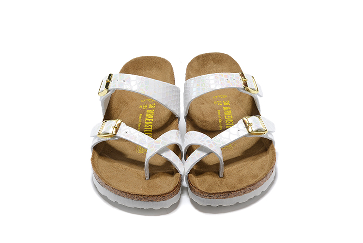 Birkenstock White Snakeskin Double Buckle Toe-Loop Leather Sandals