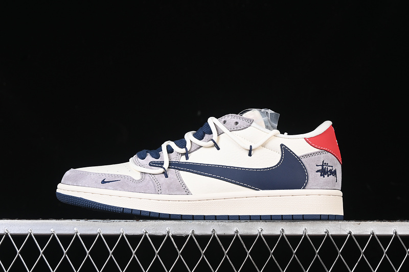 Travis Scott Fragment Design Nike Air Jordan 1 Low OG SP Navy Sole Grey White Sneakers