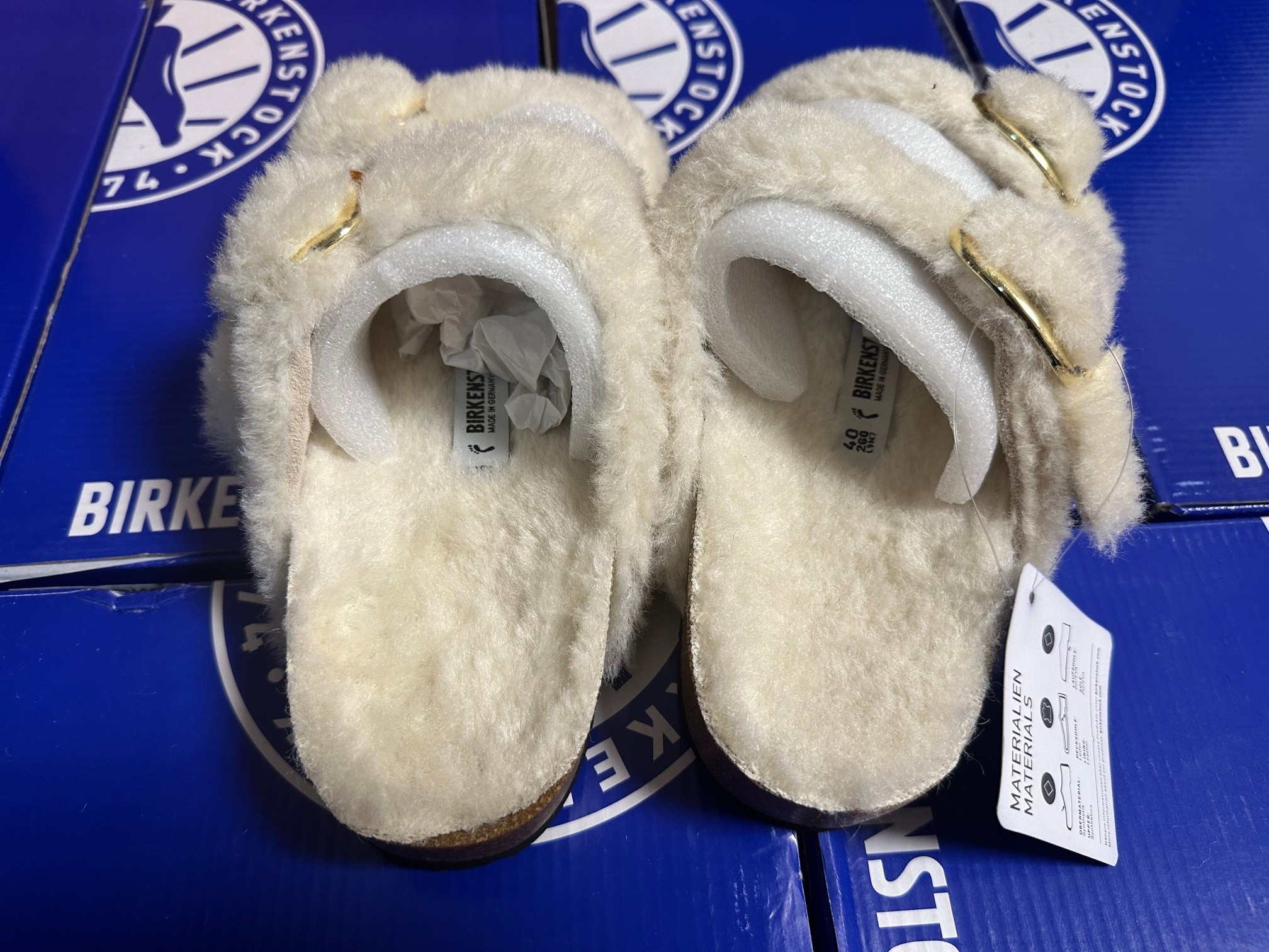 Birkenstock Two-Button Pure White Wool Slippers