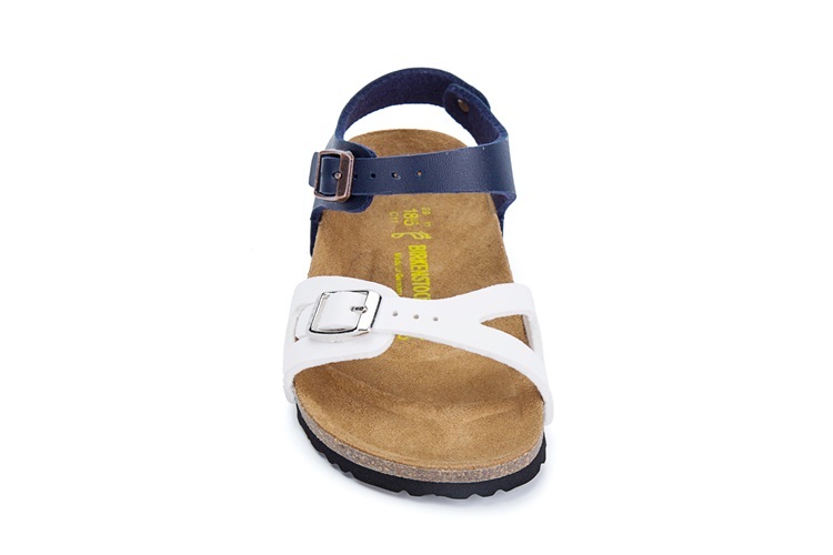 Birkenstock Single Button White And Blue Double Color Matte Leather Sandals
