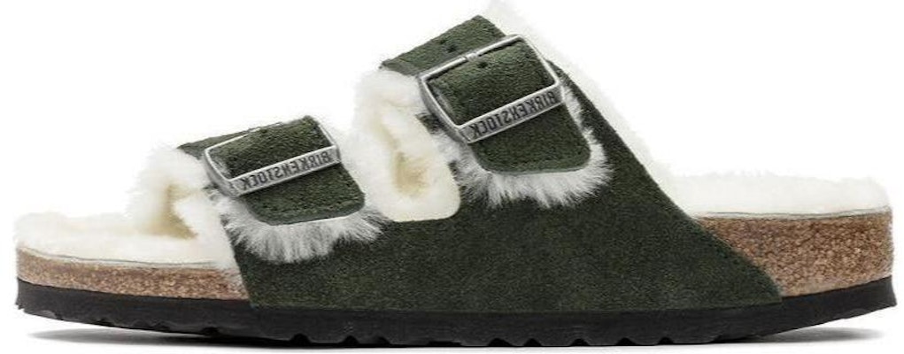 Birkenstock Arizona Green Shearling Suede Leather Narrow Fit 1021102 Fashion Slippers