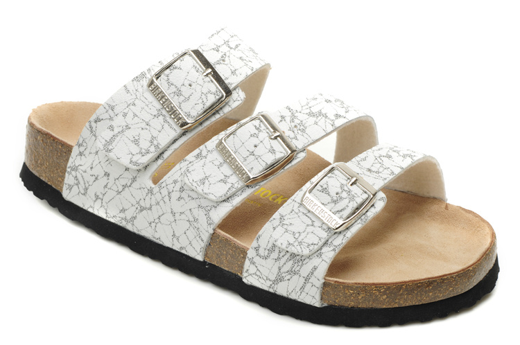 Birkenstock Ellice Three-Button White Pattern Matte Leather Sandals