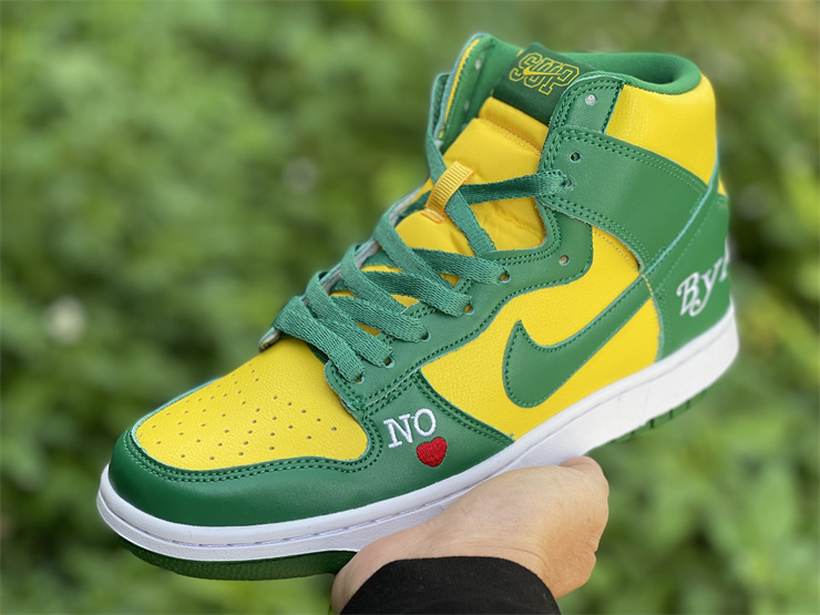 Nike SB Dunk High Supreme By Any Means Brazil 2022 Yellow Green Sneakers