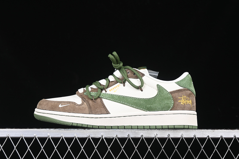 Travis Scott Fragment Design Nike Air Jordan 1 Low OG SP White Green Brown Sneakers