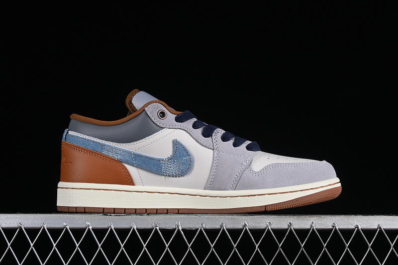 Nike Air Jordan 1 Low SE Phantom Amber Brown Star Blue Denim Sneakers
