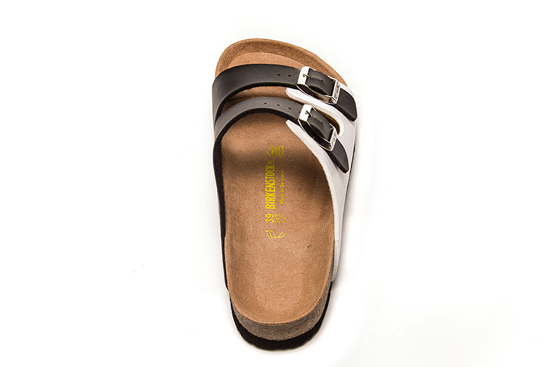 Birkenstock Two-Button Black And White Matte Leather Slippers