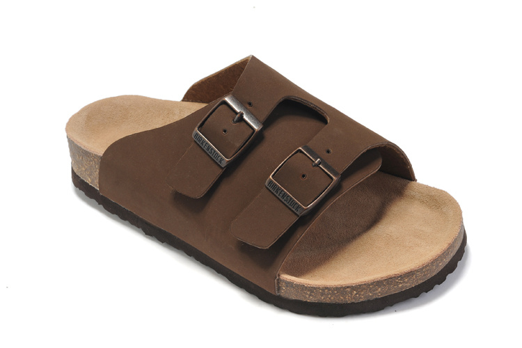 Birkenstock Two Buttons Brown Scrub Leather Fashion Slippers