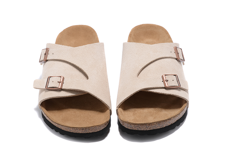 Birkenstock Two Buttons Cream Scrub Leather Fashion Slippers