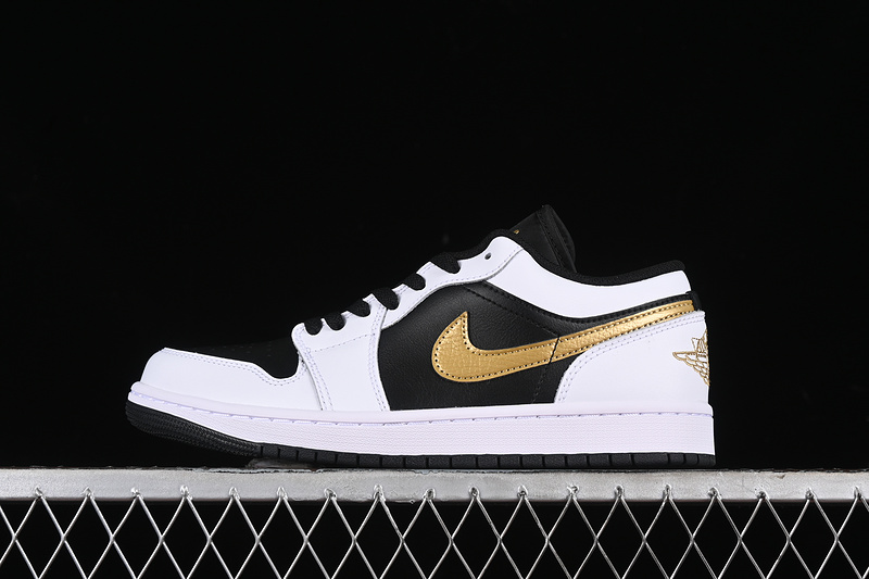 Nike Air Jordan 1 Low White Black Metallic Gold Sneakers