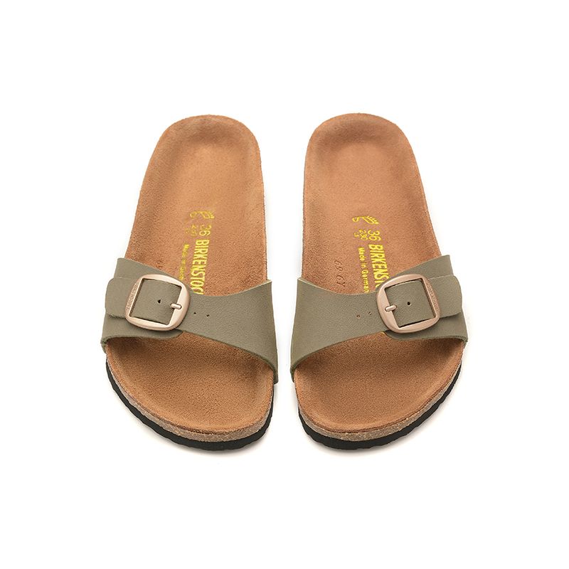 Birkenstock Single Button Gray Green Scrub Leather Slippers