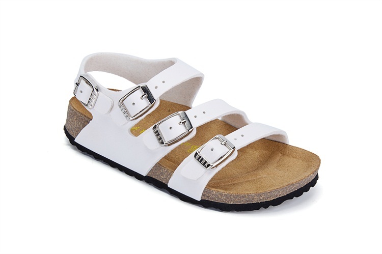 Birkenstock Ellice Three-Button White Matte Leather Strappy Sandals