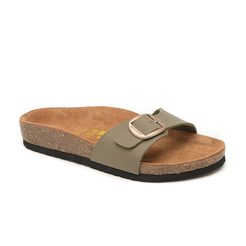 Birkenstock Single Button Gray Green Scrub Leather Slippers