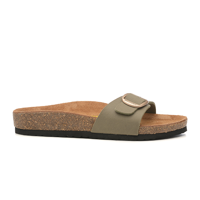 Birkenstock Single Button Gray Green Scrub Leather Slippers