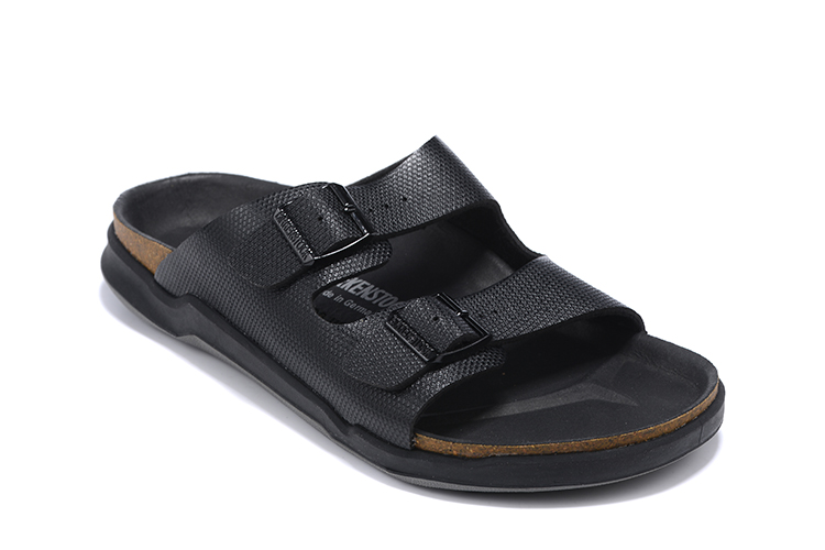 Birkenstock Two-Button Pure Black Casual Leather Slippers